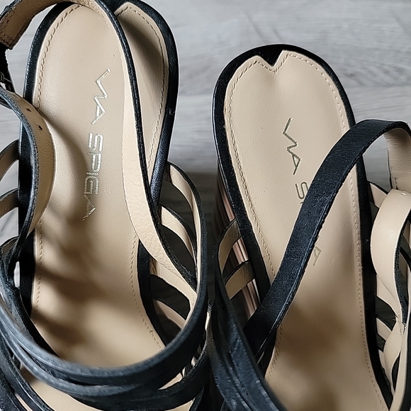 VIA SPIGA Black leather wedge sandals with red and yellow stripes Size 7,5 - Picture 6 of 7